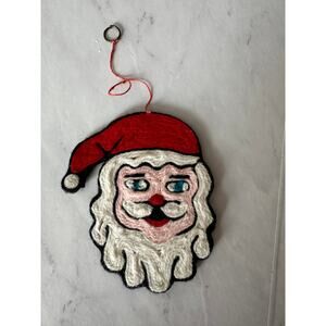Vintage Santa handmade double sided ornament embroidered face kitschy mcm